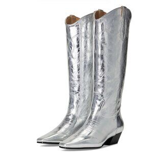 NEW $180 Steve Madden Dollie Western Cowboy Boots Silver 9.5 Leather
